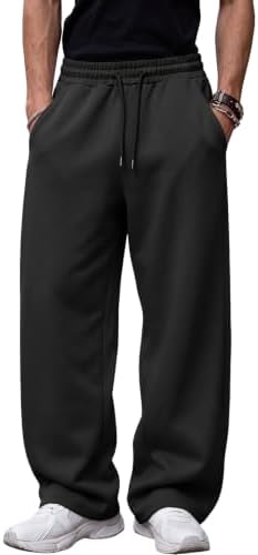 Men's Baggy Sweatpants Wide Leg Drawstring Sweat Pants Black