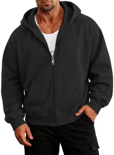 Men's Oversized Zip Up Hoodie Fleece Sweatshirts with...