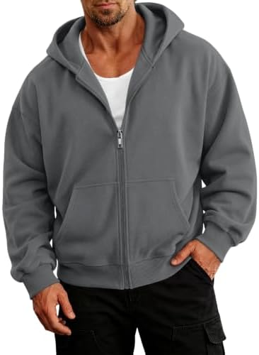 Men's Oversized Zip Up Hoodie Fleece Sweatshirts with Pockets