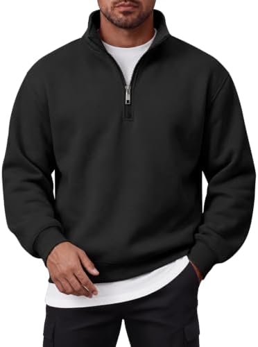 Men's Quarter Zip Pullover Lightweight Fleece Mock Neck...