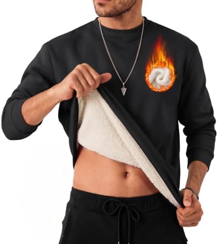 Men's Sherpa Lined Crewneck Sweatshirt Heavyweight Winter...