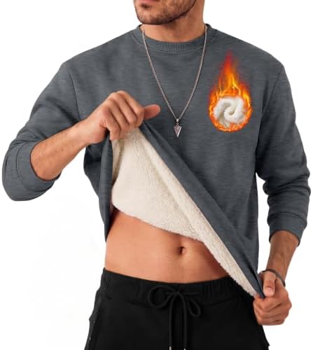Men's Sherpa Lined Crewneck Sweatshirt Heavyweight Winter...