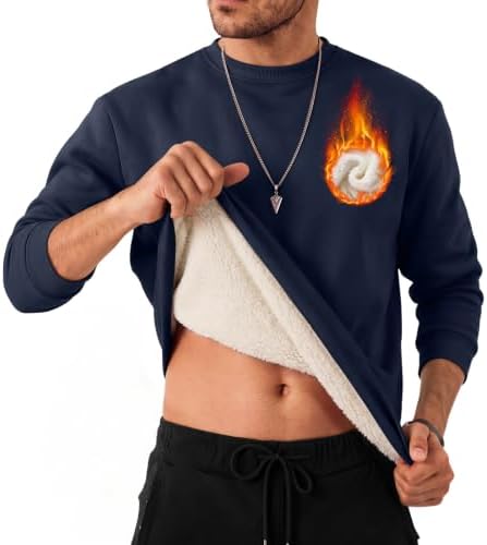 Men's Sherpa Lined Crewneck Sweatshirt Heavyweight Winter...