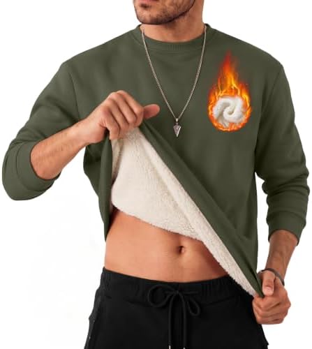Men's Sherpa Lined Crewneck Sweatshirt Heavyweight Winter...