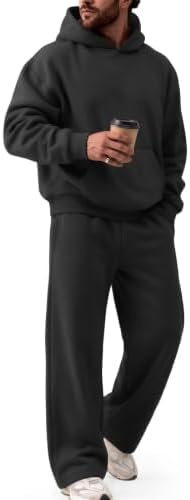 Mens 2 Piece Hoodie Track Suits Wide Leg Sweatpants Black