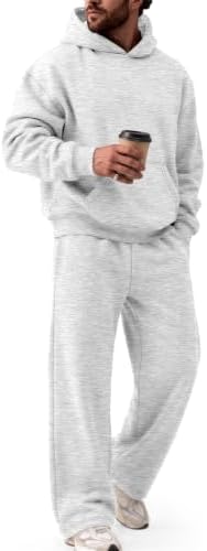 Mens 2 Piece Hoodie Track Suits Wide Leg Sweatpants LightGray