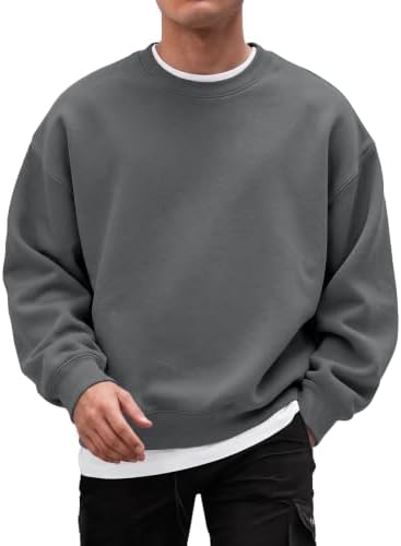 Mens Oversized Fleece Crewneck Sweatshirt Long Sleeve...