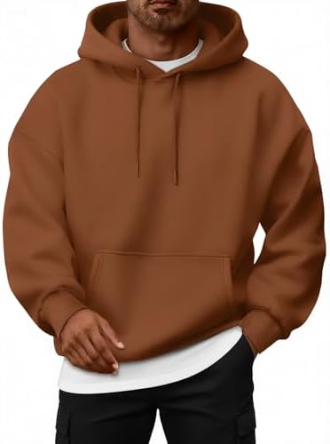Mens Oversized Hoodies Fleece Lined Sweatshirts Brown