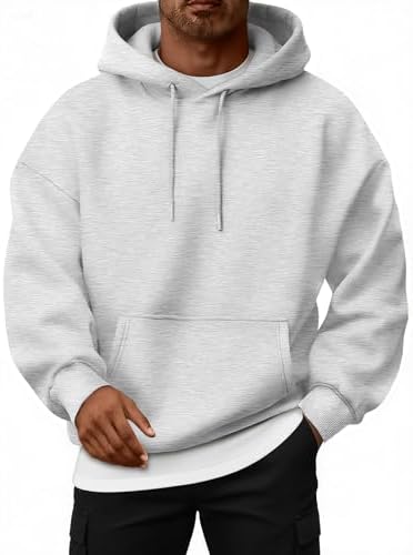 Mens Oversized Hoodies Fleece Lined Sweatshirts Grey