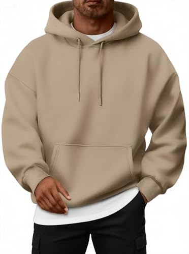 Mens Oversized Hoodies Fleece Lined Sweatshirts Khaki
