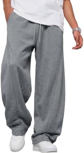 Mens Wide Leg Sweatpants Fleece Lined Baggy Pants Darkgrey