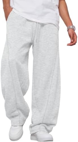 Mens Wide Leg Sweatpants Fleece Lined Baggy Pants LightGray