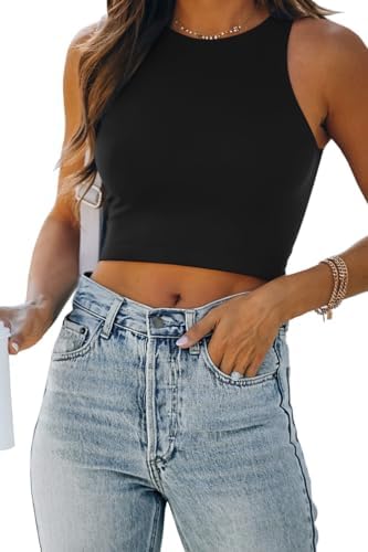 Women's Double Lined Racerback Crop Tank Top Black