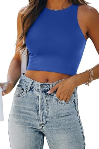 Women's Double Lined Racerback Crop Tank Top Blue