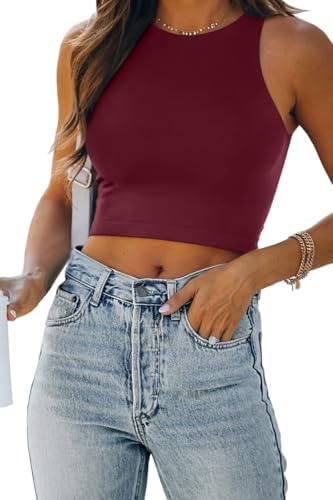 Women's Double Lined Racerback Crop Tank Top Burgundy