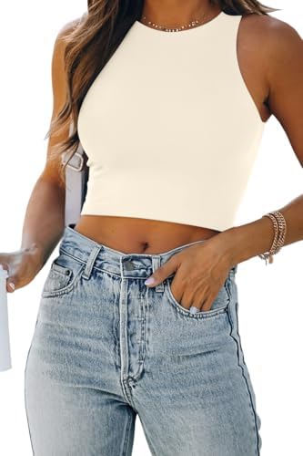 Women's Double Lined Racerback Crop Tank Top Light Apricot