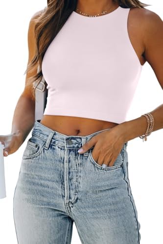 Women's Double Lined Racerback Crop Tank Top Light Pink