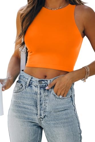 Women's Double Lined Racerback Crop Tank Top Orange