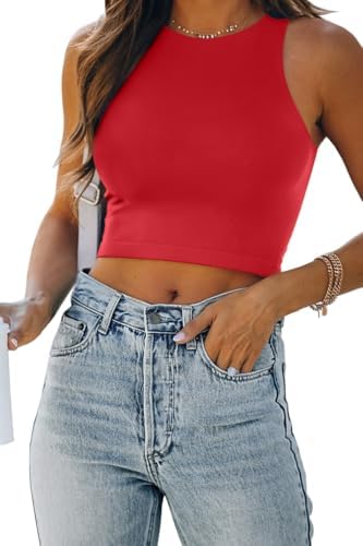 Women's Double Lined Racerback Crop Tank Top Red