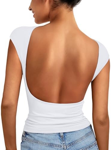 Womens Backless Tops Open Back Shirt White