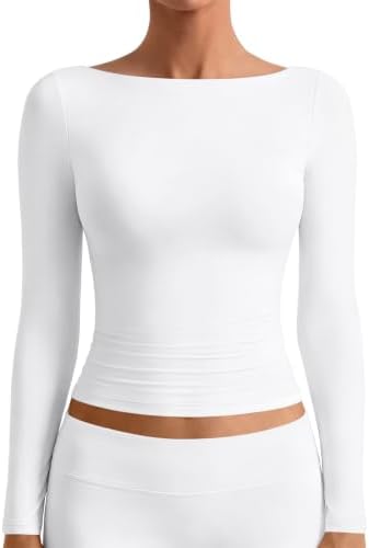 Womens Boat Neck Tops Long Sleeve Shirts Fall Fitted Tees...