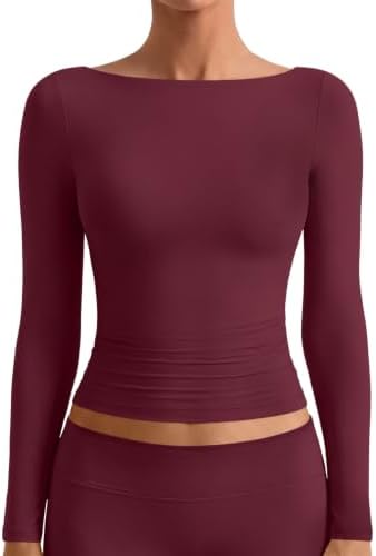 Womens Boat Neck Tops Long Sleeve Shirts Fall Fitted Tees...