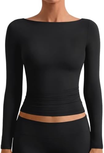 Womens Boat Neck Tops Long Sleeve Shirts Fall Fitted Tees...