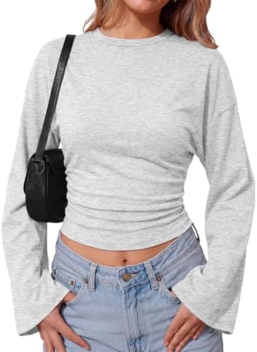 Womens Fall Long Bell Sleeve T Shirt Going Out Crop Tops 2026