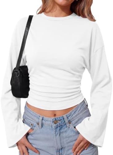 Womens Fall Long Bell Sleeve T Shirt Going Out Crop Tops...