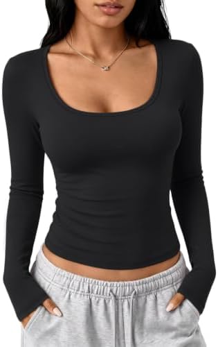 Womens Long Sleeve Shirts Fall Square Neck Tops Black