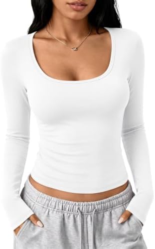 Womens Long Sleeve Shirts Fall Square Neck Tops White