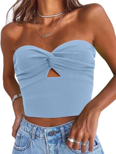 Womens Strapless Crop Tube Top Ribbed Knit Y2K Tank Tops...