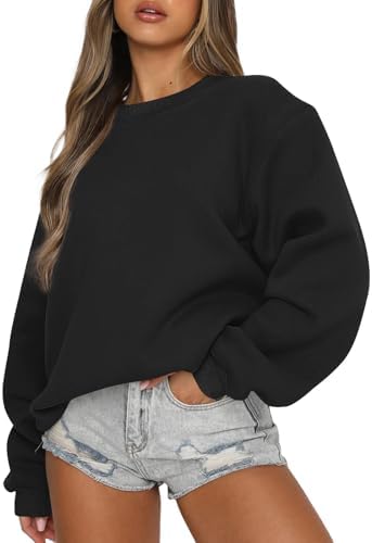 Womens Sweatshirts Oversized Crewneck Y2K Fleece Hoodies Black