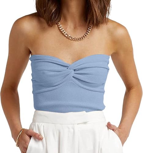 Womens Tube Tops Summer Tops Beach Vacation Outfits Baby Blue