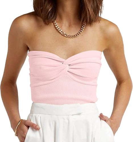 Womens Tube Tops Summer Tops Beach Vacation Outfits Pink